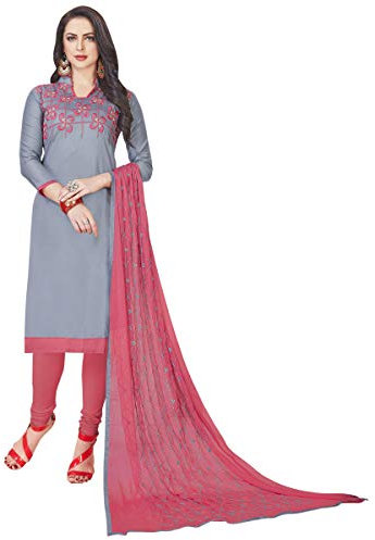 SB Traders Salwar Kameez Robe indienne brodée en soie prête à porter, Gris-a1., Medium