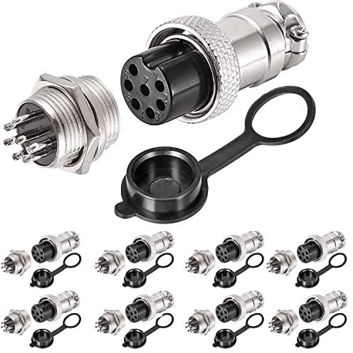 VISSQH Connecteur de câble 16 Pcs, Aviation Plug, GX16 7 Broches Mâle et Femelle, 5A, 16mm Métal, Panneau Connecteur + Caoutchouc Capuchon et Tournevis