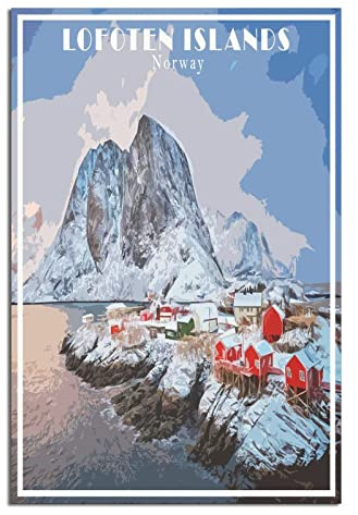 Norwegen Lofoten Island Vintage Reiseposter Skyline Dekorative Poster Modern Schlafzimmer Leinwand Kunst Poster Bild Malerei Poster Wanddeko Kunst Geschenk