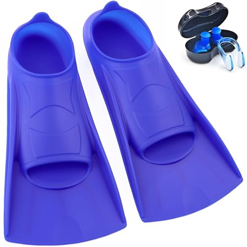 Nagiee Schwimm Flossen, Bequeme Silikon Flossen für Bahnen Schwimmen & Training, Kurze Schwimmflossen mit Netztasche, Schwimmausrüstung für Kinder, Jugendliche, Erwachsene, Frauen und Männer