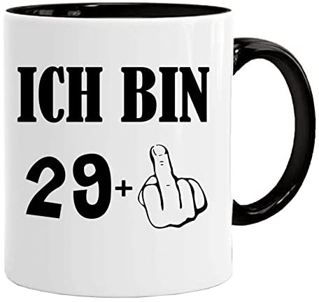 Tasse zum Geburtstag mit lustigem Spruch und Kater mit Stinkefinger - Ich Bin 29+ - Becher/Mug als witziges Geschenk/Lustige und Originelle Geschenke/Tee-Kaffeetasse inkl. Geschenkbox