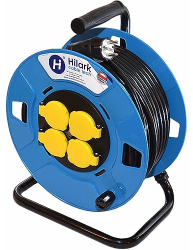 Enrouleur cable electrique H05VV-F 3x2,5 rallonge électrique avec bloc prises Hilark Professionnelle (45 mètres, Noir)