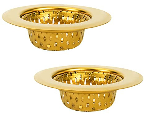 Snailhouse Bathroom Sink Strainers, 2 Pack 2.17 Inches Stainless Steel Small Mesh Utility Sink Drain Stopper Basket Cover Plug Screen, Gold