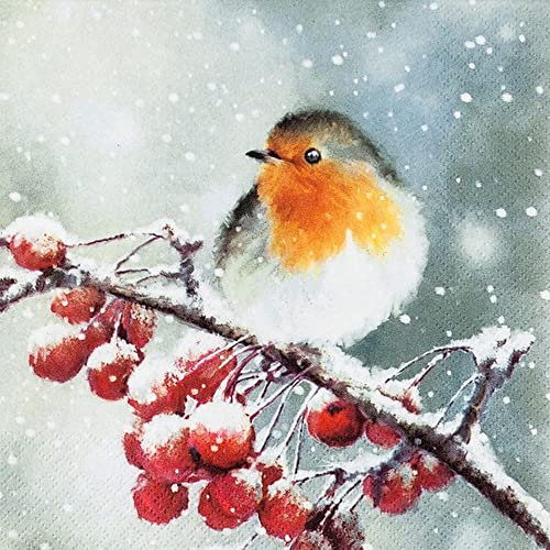 20 kleine Cocktail-Servietten Winterszene mit Vogel | Weihnachten | Winter | Tischdeko | Decoupage | Serviettentechnik 25x25cm