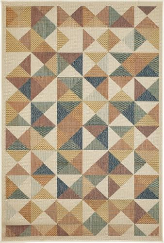 andiamo Outdoor Teppich bunt, Terrassenteppich wetterfest, flach, gekettelt, Design mit geometrisches Mosaikmuster und Streifen, Farbe:Kästchen Multi, Größe:200 x 290 cm