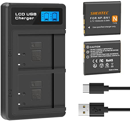 Shentec LCD Li-ION Chargeur de Batterie NP-BN1 pour Sony Cyber-Shot DSC-W800, DSC-WX220, DSC-W830, DSC-W810, Sony DSC-QX30, DSC-QX100, DSC -QX10