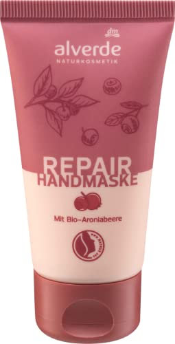alverde NATURKOSMETIK REPAIR HANDMASKE mit Sheabutter, Aroniabeere & Macadamianuss-Öl pflegt beanspruchte, spröde, trockene Haut für samtig-weiche, geschmeidig-zarte Hände, 50 ml (Limited Edition)