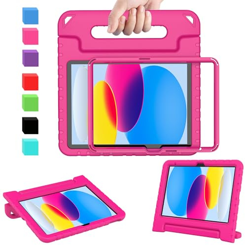 AVAWO iPad 10. Generation Kids Hülle 2022 (10,9 Zoll), New iPad 10,9 2022 Hülle, stoßfest, tragbarer Griff Ständer Schutzhülle Kinder Cover Hülle für iPad 10. Generation 2022 10,9 Zoll, Rose