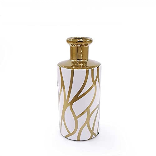 Vase Bouteille Blanc et Or Céramique,Décoration De La Maison