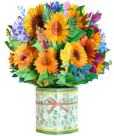 GREETING ART Pop Up Karte Blumen,3D Sonnenblumen Blumenstrauß Pop Up Karte, Geburtstagskarte frau, Gute Besserung Karte, Hochzeitskarte,3D Blumenkarte für Freundin Frau Mama oder Großmutter