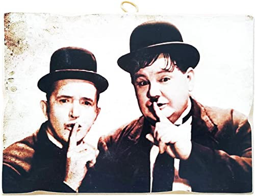 KUSTOM ART Bild im Vintage-Stil, Stan Laurel Oliver Hardy, Druck auf Holz, 10 x 15 cm