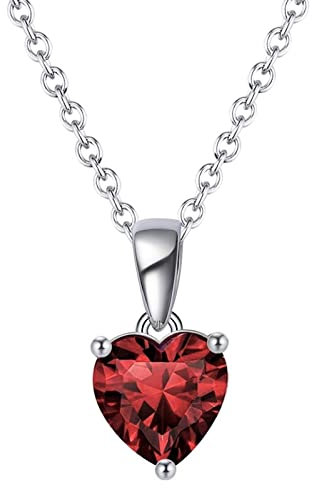 Bellitia Jewelry Collana Pendente Donna Cuore in Argento Sterling 925, Ciondolo Pietra Preziosa di Granato, Pietra Natale di Gennaio, Gioielli Donna Regalo Amore per Lei
