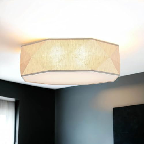 XL Deckenleuchte KANTO Leinen eckig in grau 4-flammig 52x52cm 4x E27 blendfreies Licht modern für Wohnzimmer Schlafzimmer Deckenlampe