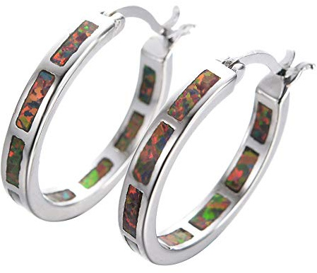 XINGNIAO Life Stage Fire Created-Opal 925 Sterling Silber Round Hoop Dangle Ohrringe Damenmodeschmuck