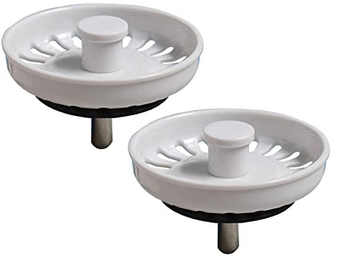 2 Pcs Kitchen Sink Plugs, Stainless Steel Sink Basket Strainer Waste Plugs Replacement Stopper, 74mm Diameter White