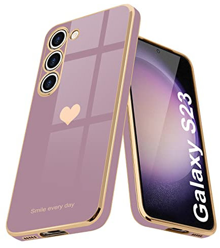 Teageo Kompatibel mit Samsung Galaxy S23 5G Hülle, Süße Herz Mädchen Handyhülle Luxuriös Galvanisierte Glitzer Weich TPU Kameraschutz Kratzfest Stoßfest Schutzhülle für S23 5G, Sakura Lila