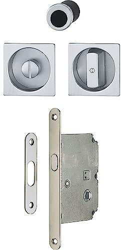 HOPPE Juego de cerradura para puerta corredera de inodoro con mango en roseta cuadrada, de aluminio cromado mate