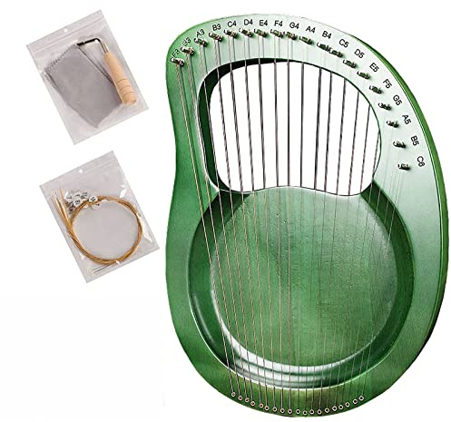 oUyOo Massives Holz, 19-Saitige Leierharfe, Mahagoni, C-Taste, Bass E3 Bis Treble E6, Stimmbereich, Geschnitzte Phonetische Symbole, Erwachsene Kinder,Grün