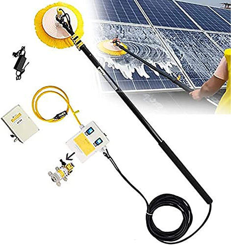SSQUZA Outil De Nettoyage De Panneaux Solaires Photovoltaïques Électriques,Brosse à Eau De Toit Spéciale,Kit de Tige Télescopique,Largeur de Brosse Ronde : 35cm,Verre de Toit de Grande Fenêtre,3.5m