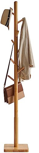 YMYNY Appendiabiti da Terra, Attaccapanni Autoportante con 8 Ganci, Base in Piastra Quadrata, Stand Appendiabiti per Ingresso, Corridoio, Entrata, 29 x 29 x 176CM Colore Naturale HCR002N