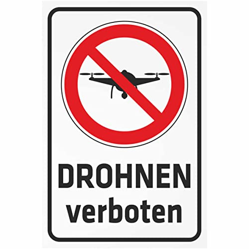 INDIGOS UG - Schild Drohnen verboten - 300x200 mm - 3mm Aluverbund Schilder für Hotel, Firma, Schutz, Kita, Arzt, Praxis, Wohnung - UV- & wetterbeständig - Hinweisschild - Warnschild