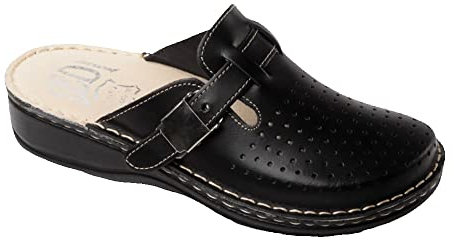 Ledi 631-10 Anatomic Sabots Mules Chaussons Chaussures en Cuir, Femme, Noir, EU 41