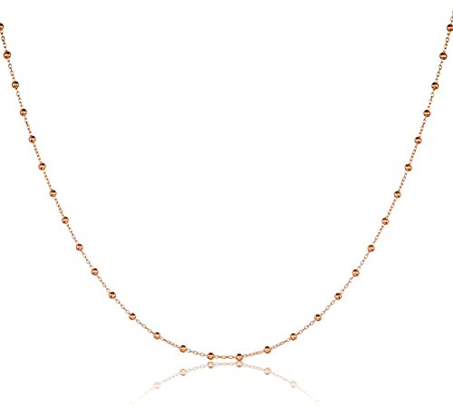 namana Dainty Rose Gold Chain Necklace for Women in 925 Sterling Silver, Rose Gold Ball Chain Necklaces for Women and Teen Girls, Cute Rose Gold Chain Necklaces for Women with Small Gold Beads