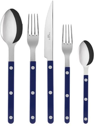 Sabre Paris | Ensemble de Couverts de Table 4 pièces Bistrot, Couleur Bleu Marine et Finition Brillante. Comprend Couteau, Fourchette, cuillère à Soupe et Petite cuillère en Acier Inoxydable.