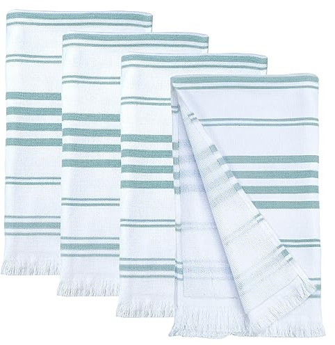 Ample Decor Cotton Hand Towels 16x28 Inches, Turkish Style, Quick Dry, Multi-Purpose Kitchen & Bathroom Towels, Oeko-Tex Certified, Set of 4, Mint Green