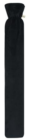 Premium Schlauch-Wärmflasche mit hochwertigem Supersoft Korean Fleece Bezug 77cm x13cm BS1970:2012 zertifiziert - TÜV Rheinland getestet (Schwarz)