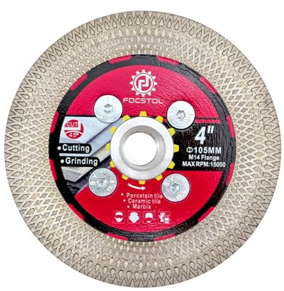 FOCSTOL Diamond Tile Saw Blade - 105mm Cutting Grinding Disc with M14 Flange for Porcelain Ceramic Tile Marble Granite