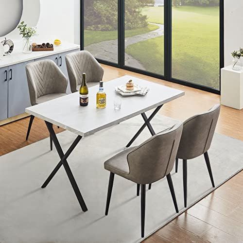 CLIPOP Holz Esstisch 120 x 80 cm mit 4 Kunstleder Essstühlen Esszimmergruppe Tisch und Gepolsterter Esszimmerstuhl Küchenstühle Essgruppe für Esszimmer Küche (Grau Marmorfurnier+Hellgrau)