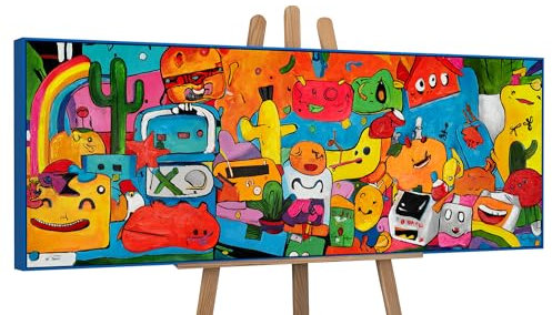 YS-Art Pop Art Abstrakt Acryl Gemälde auf Leinwand Farbenfrohe Welt handgemalt Wandbilder Wohnzimmer modern Wohndekor Bild froh lustig echte Kunst 150x50 cm