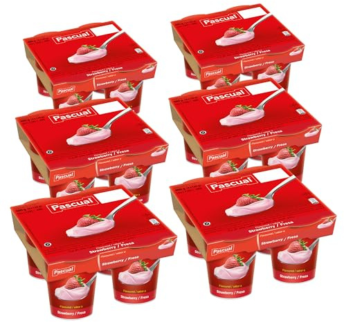 Pascual - Yogur Original Sabor Fresa - Plátano. Caja de 6 Pack de 4 x 120g. Total 24 uds. - No necesitan Refrigeración