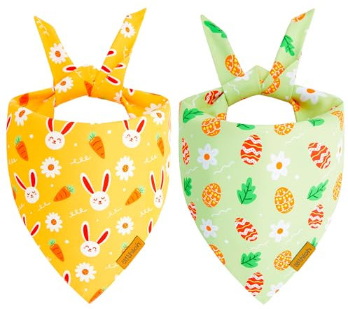 THLOH Hundehalstücher für Ostern, 2 Stück, gelbes Kaninchen, Größe L