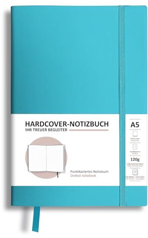 BIROYAL Dotted Notizbuch A5, Bullet Dotted Journal, 320 Seiten Notizbücher Gepunktet, 120 GSM Dickes Papier & PU Hardcover, Bullet Dot Journal für Arbeitstagebuch (Cyan)