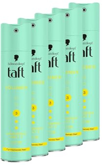 Schwarzkopf Taft Haarspray Volumen (5x 250 ml), Haltegrad 3 Haarstyling, Haarspray für trockenes Haar, Volumen-Haarspray, vegane Formel*
