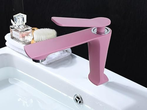 Waschbecken-Wasserhahn, Badezimmer-Wasserhahn, Mischbatterie, Waschbecken-Wasserhahn, Badezimmer-Waschtisch-Wasserhahn, Mischbatterie, rosa Waschbecken-Wasserhahn (Color : Pink short)