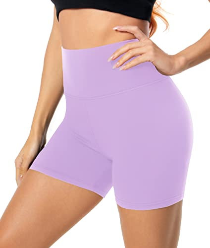 MOREFEEL High Waist Radlerhose Damen Shorts Blickdicht Kurze Sporthose Leggings für Sport Fitness Sommer Yoga Biker Hotpants(Hellviolett,S-M)