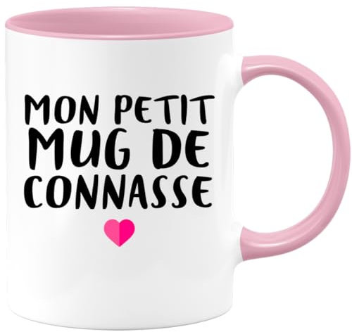 quotedazur Café-Croissant - Mug Personnalisé Humour Mon Petit Mug De Connasse - Tasse Humoristique Femme Cadeau Noël Original Râleuse Chiante - Rose/Céramique