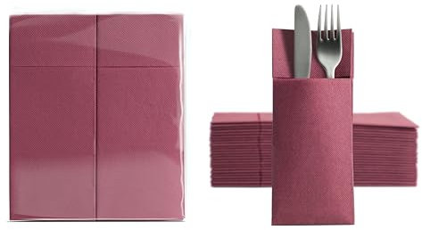 Aroba 50 Soft Point Besteckservietten weiches Material, Volumen & Struktur | fertig gefaltete Servietten mit Schlitz | 32x38 cm 1/8 Falz Bestecktasche |gute Qualität Rot Burgund
