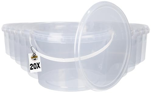 FixedByU 20 Eimer mit Deckel 2 l Transparent Rund | Kunststoffeimer | Lebensmittelecht Eimer | Luftdicht und stabil | Leerer Eimer mit Griff und Deckel für Lebensmittel | Chemie | Geeignet für