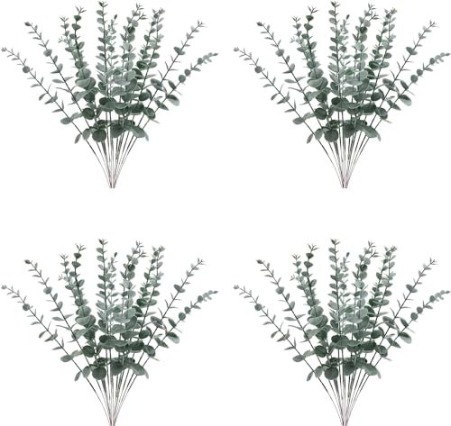 OSQI Eukalyptus Pflanze, 48 Stück Eucalyptus Künstliche Zweige Blätter, Künstliche Pflanze Vasen Deko, Grün Kunstpflanzen für Tischdekoration Hochzeit Balkon Dusche Trockenblumen Deko (38cm)