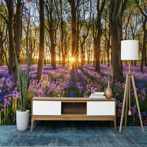 Fototapete Dschungellandschaft Salbei Sonnenuntergang Tapete Fototapeten, Lila Tapeten Vliestapete Wandtapete Moderne Wand Dekorieren für Schlafzimmer Wohnzimmer 350 x 256 cm (WxH)