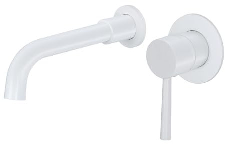 PHASAT Miscelatore per lavabo a parete Rubinetti per lavabo in ottone Miscelatore Lavabo Bagno Nascosto Bianco con beccuccio rotante a 360 gradi PTBB06W