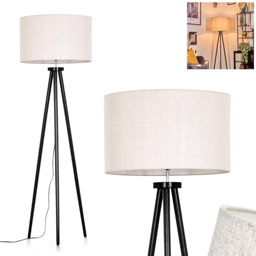HOFSTEIN Stehleuchte Flemming, moderne Stehlampe aus Metall/Stoff in Schwarz/Weiß/Beige, Leuchte im skandinavischen/Boho-Design, Ø 50 cm, Fußschalter, E27, Wohnzimmer, Schlafzimmer, Büro