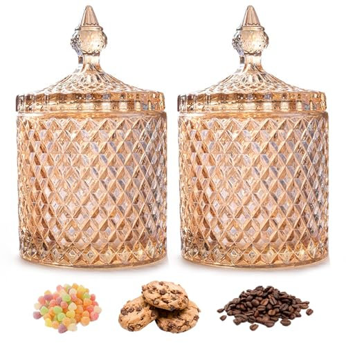 Pasdrucn 2 Stück Bonbonglas Mit Deckel, Candy Bar Gläser Groß, Bonbongläser Bonboniere, Vorratsgläser Mit Deckel, Vintage Vorratsgläser, Keksdose Mit Deckel, Süßigkeiten Spender (Gold)