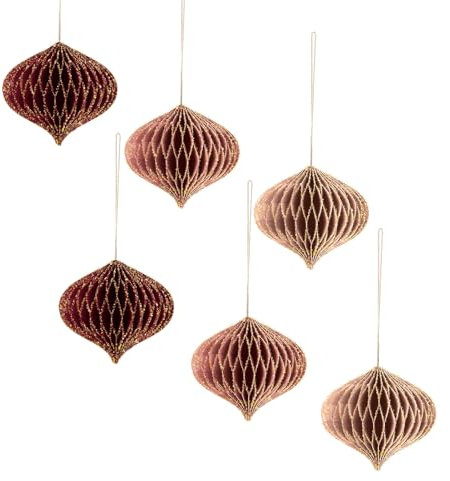 NICROLANDEE Decorazioni natalizie – 6 ornamenti da appendere bordeaux con bordo glitterato per decorazioni per albero di Natale