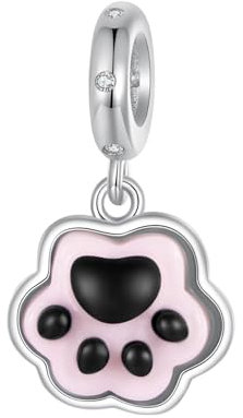 NINGAN 925 Sterling Silber Charme niedliche Haustier Pfote Anhänger Perle kompatibel mit Frauen Armband Perle Tropfen Glasur Charme, Familie und Freunde Geburtstagsgeschenke