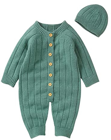 FGUUTYM Neugeborenes Baby Feste gestrickte Pullover Baby Overall Strampler Baumwolle Mützen Outfits Sets Kleidung Geschenke 4 Mädchen